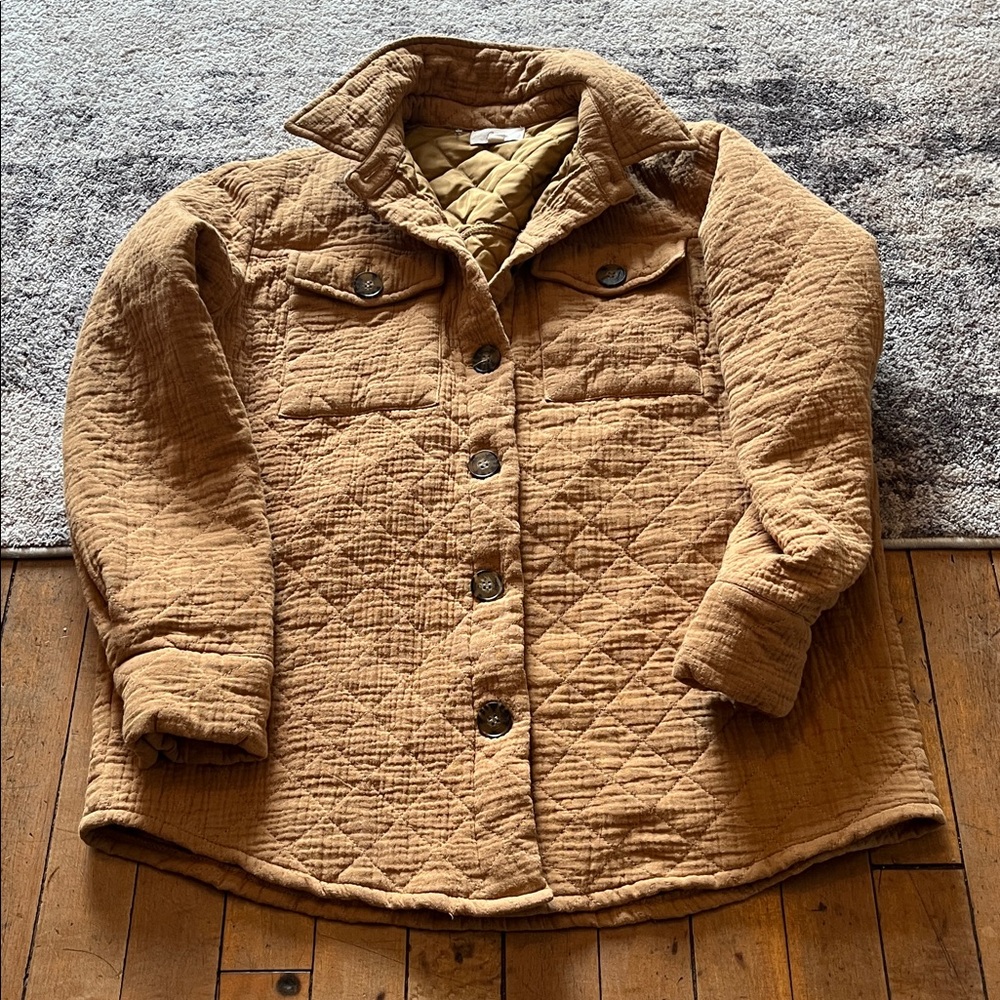 Elan Camel Utility quilted gauze like Shacket